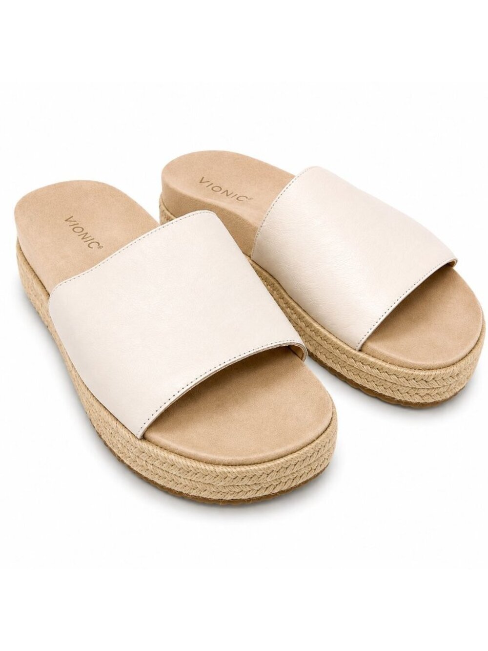 Vionic Yasmina Supportive Sea Salt Leather Slide Sandals Women’s 6.5 Comfort